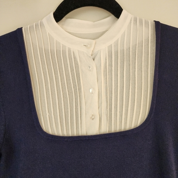 Kenar Victorian Silk Pleated Bib Collar 3/4 Sleeve Sweater S - Picture 3 of 7